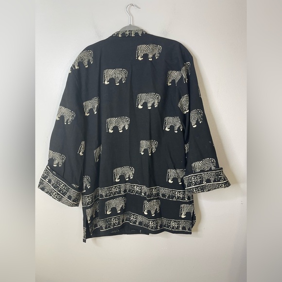 Vintage Boho Mudcloth Robe Poncho Kimono Safari Zebra Black Heavyweight Cotton L - Picture 6 of 8